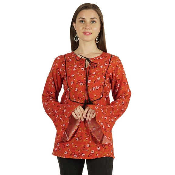 Moomaya Printed Summer Top For Women Long Bell Sleeve Casual Ethnic Tunic