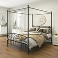 thumbnail image 2 of Sturdy Queen Metal Canopy Bed Frame with Headboard, Footboard & Underbed Storage - Black, 2 of 8