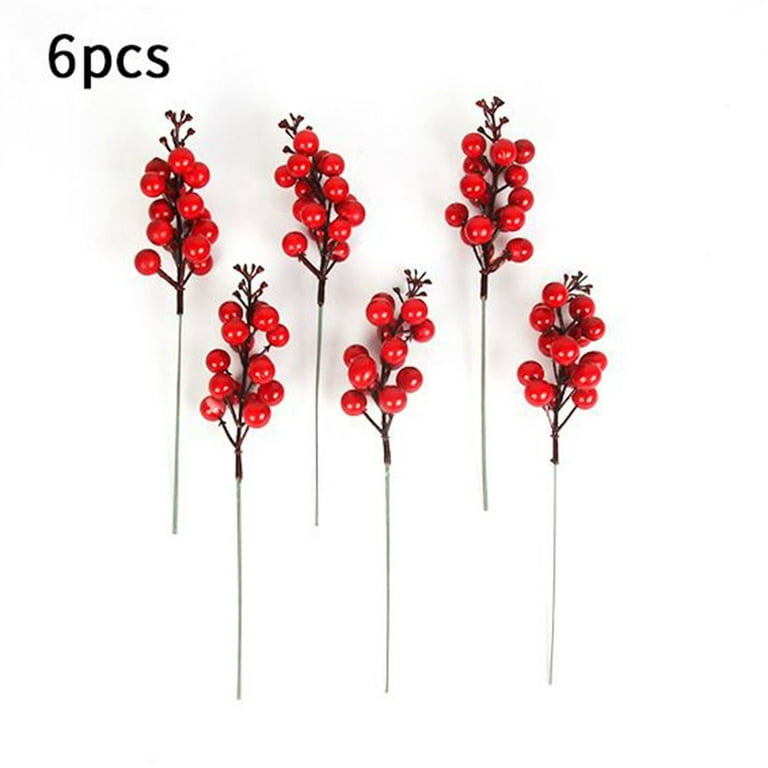 QIFEI 6Pcs Artificial Red Berry Stems, 7.87 Inch Burgundy Red Berry Picks  Holly Berries Branches for Christmas Tree Decorations Crafts Wedding  Holiday Season Winter Décor Home Decor 