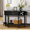 thumbnail image 6 of 43.3“ Fluted Half Moon Console Table, Modern Entryway Console Sofa Table with Storage, Narrow Wood Accent Tables Behind Couch Tables for Living Room, Hallway, Foyer(Black), 6 of 9