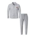 thumbnail image 4 of DHFJKG 2 Piece Outfits Mens Shirts Waffle Button Down Turndown Collar Shirt Jacket Straight Leg Pants Solid Color Comfort Outfit, 4 of 5