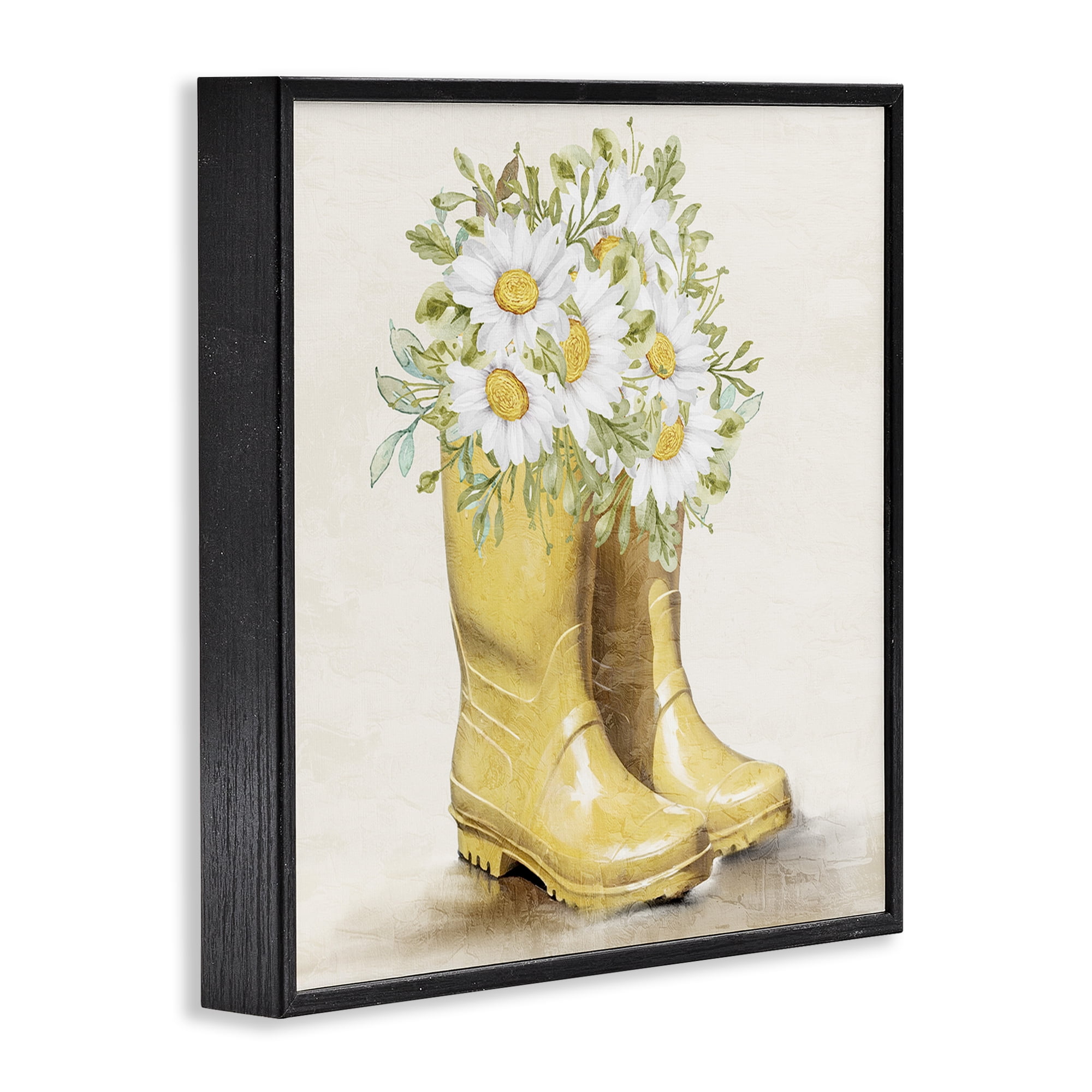 Stupell Industries Sunny Garden Boots Botanical & Floral Painting Black Framed Art Print Wall Art, 17 x 17