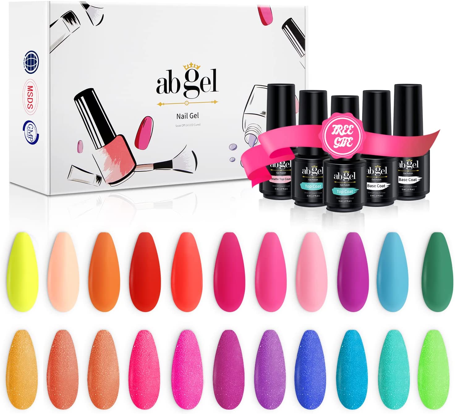 ab gel Glitter Gel Nail Polish, 22 Shades Neon Nail Polish,Green Purple