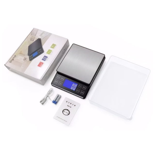 Balanza de cocina digital, balanza electrónica de 5 kg/0,1 g, mini balanza de alimentos recargable con pantalla LCD, balanza digital para joyería e ingredientes de repostería.