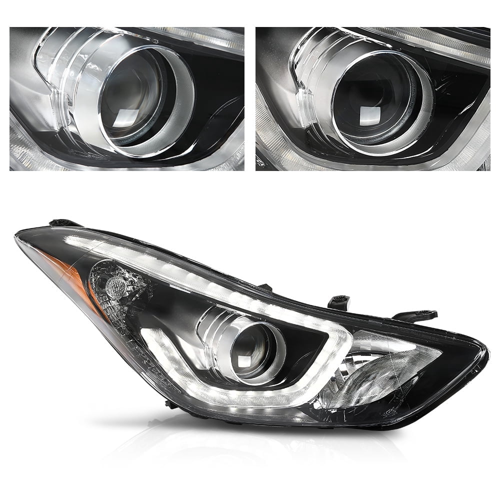 PIT66 Headlights Fit for 2014-2016 Hyundai Elantra DRL LED Projector Clear Lens Passenger