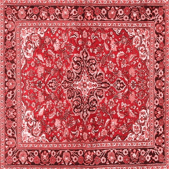 Ahgly Company Indoor Square Medallion Red Traditional Area Rugs, 7' Square
