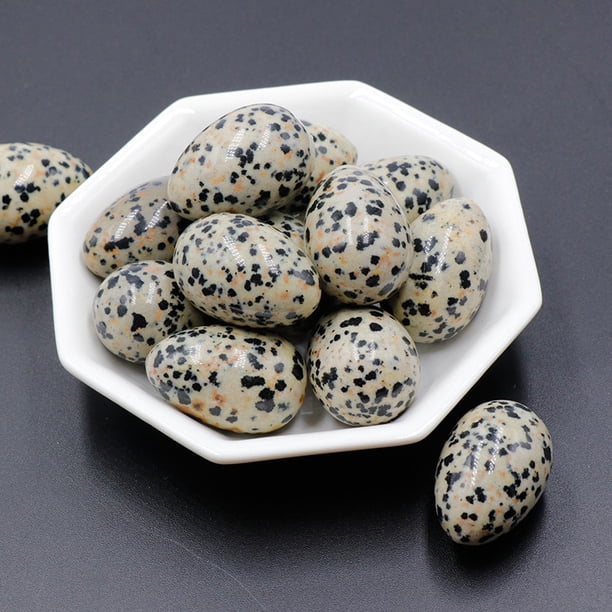 Xiao Hua 10 piezas de huevo de Pascua de piedra natural de 30 mm, sin perforar, con puntos negros, decoración de piedra natural, accesorios de decoración hechos a mano.