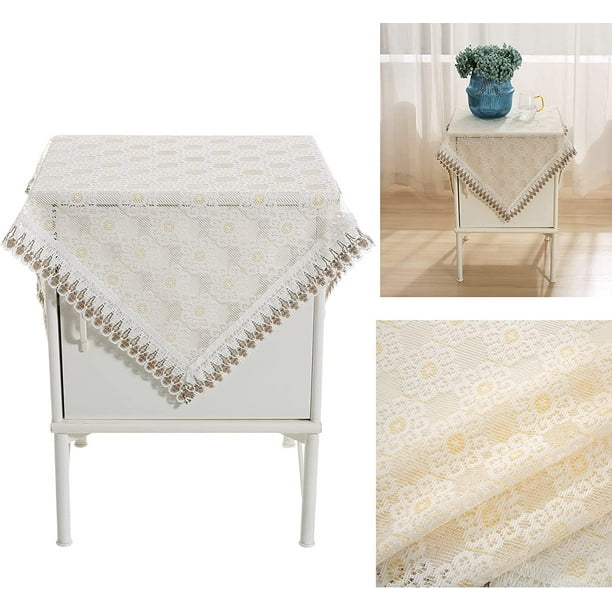 SIELUNO Mantel Cuadrado Para Mesita De Noche, Mantel Pequeño, Adecuado Para Mesita De Noche, TV, Microondas, Lavadora, Refrigerador, Cubierta Antipolvo -20 X 20 Pulgadas, Color Beige