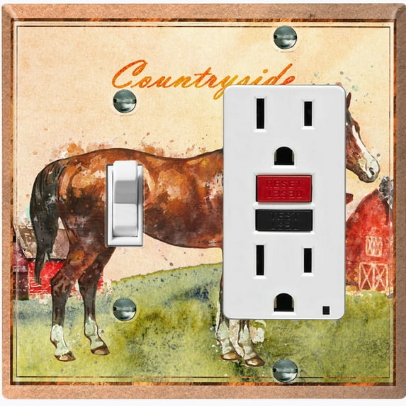 Metal Light Switch Plate Cover Cute Countryside Horse Animal Farm ANM004