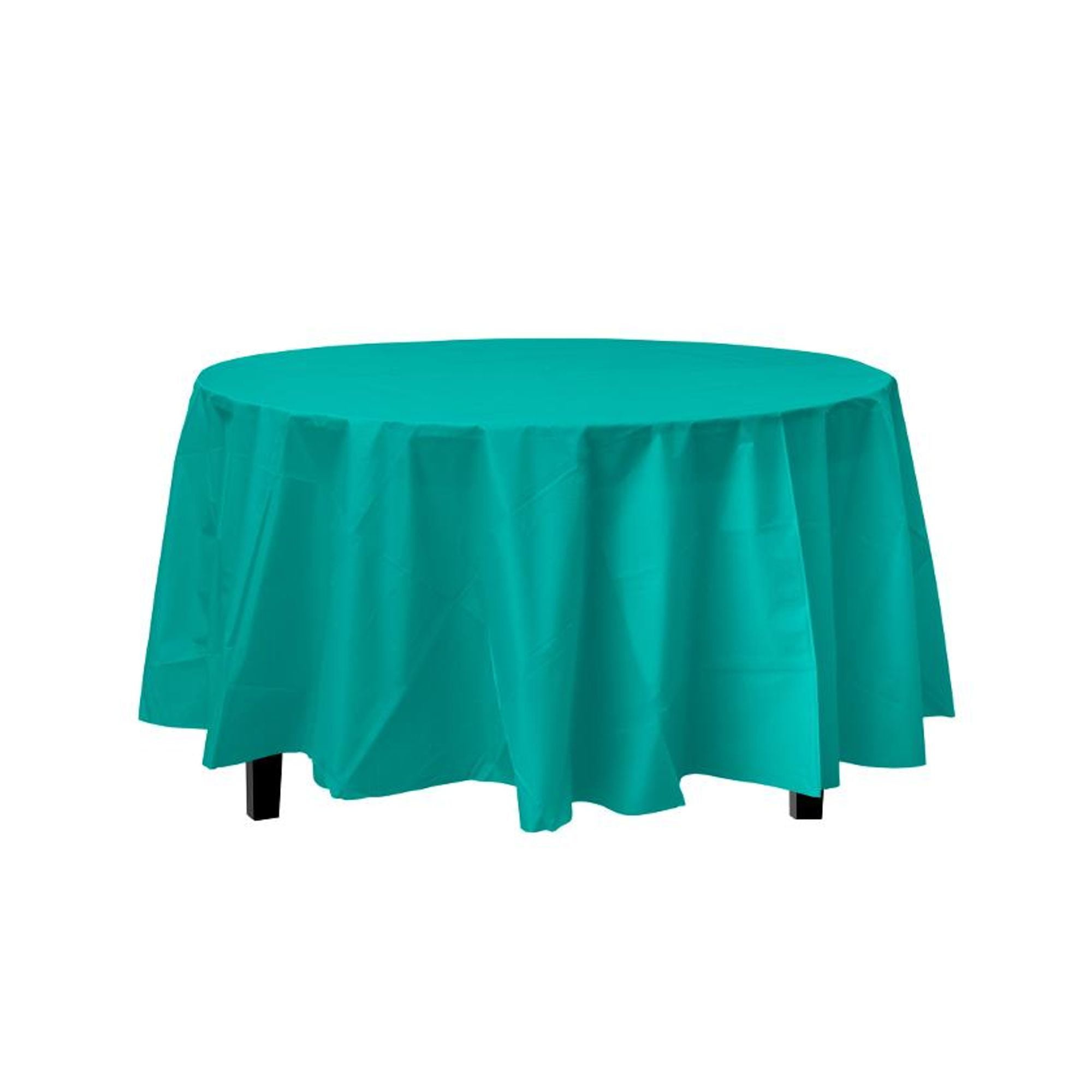Teal Decorations Round Teal Table Cloth Round Plastic Table Cover Teal 84in. 1 Piece
