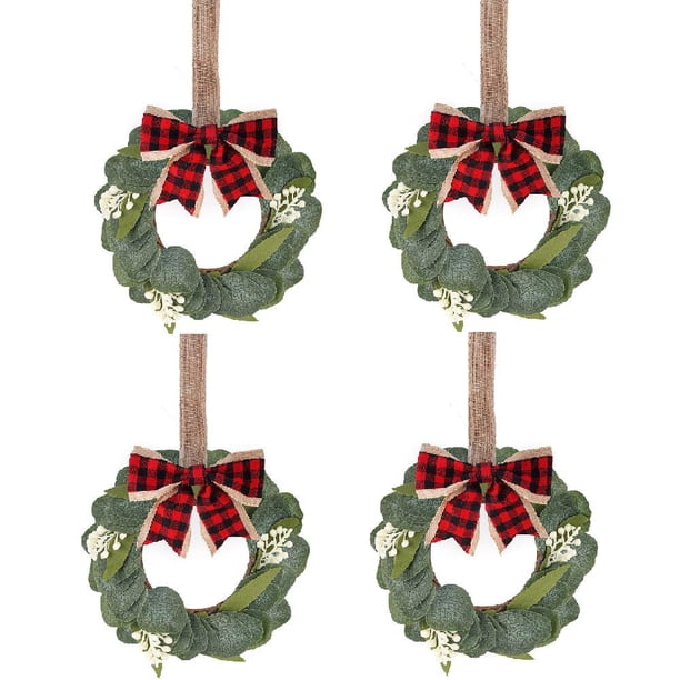 CAIROYAR Paquete de 2/4 coronas navideñas de imitación para gabinetes de cocina con hojas artificiales colgantes