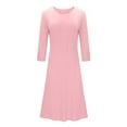 thumbnail image 5 of Dresses for Women Long Sleeve Plus Size Button V-Neck Solid Color Casual Dress Pink 2XL, 5 of 6
