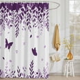 thumbnail image 3 of Shower Curtain Butterfly Leaf Shower Curtains for Bathroom Decor, Waterproof Polyester Shower Curtain Set with Hooks, Extra Long 72" x 78" Purple Plant Silhouette, 3 of 9