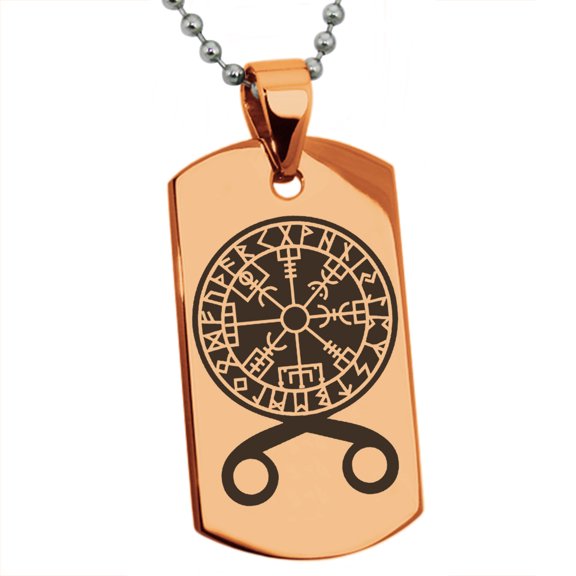 Stainless Steel Binding Vegvisir Troll Cross Runic Viking Engraved Dog Tag Pendant Necklace