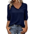 thumbnail image 3 of QATAINLAV 3/4 Sleeve Cotton Linen Tops for Women Loose Casual V Neck Tees Shirts Cute Solid Summer Gauze Tunics Navy XL, 3 of 10