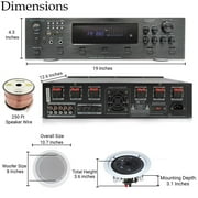 Home Theater System Kit - 6 Channel 6000 Watts Bluetooth Amplifier, 8 QTY of 8” Framed Ceiling Speakers 300 W Each, 16 AWG 500 ft Speaker Wire & Remote Ideal for Home, Office by Technical Pro