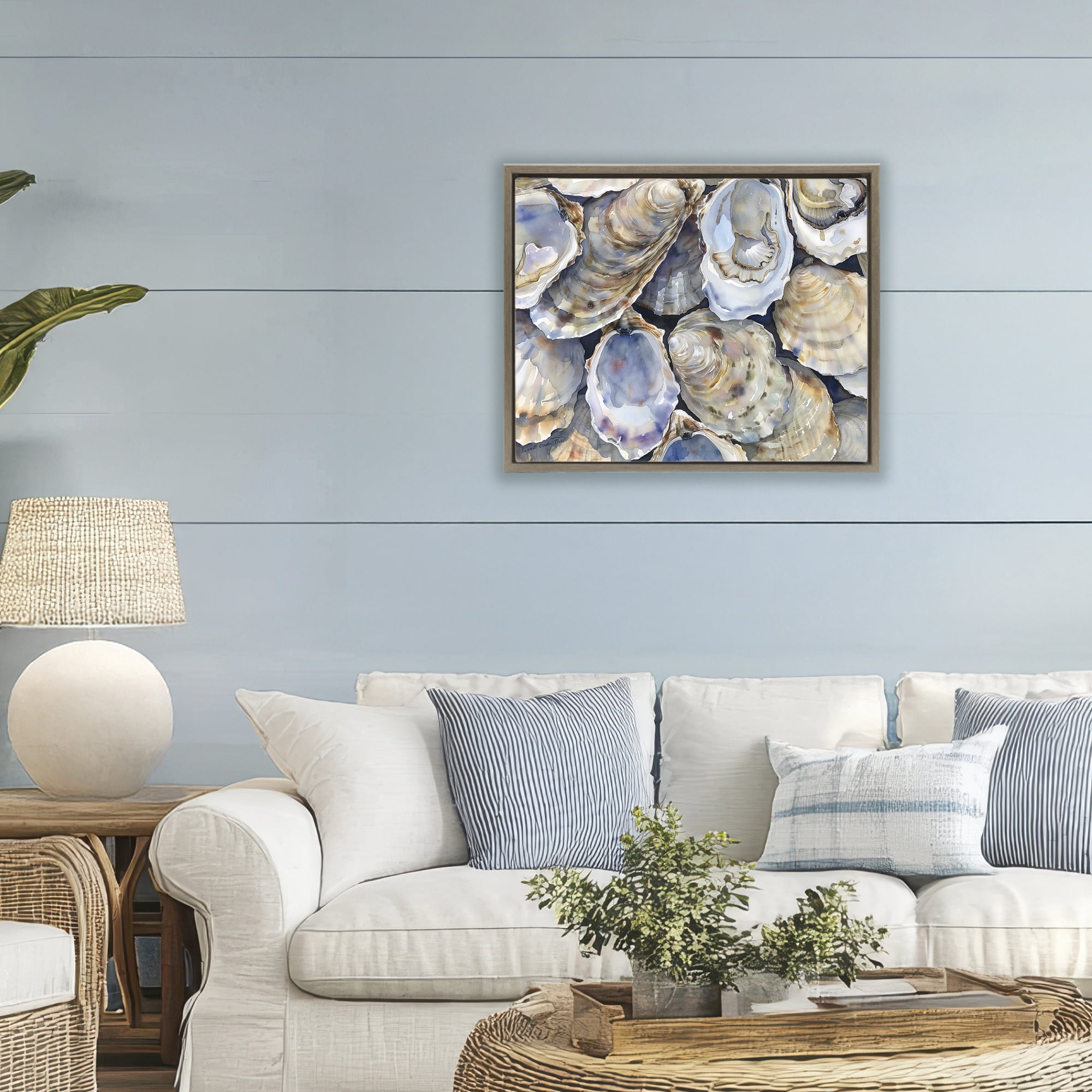 Stupell Industries Oyster Shellabration Pile Brown Framed Floater Canvas Wall Art, design by Heidi Kuntz