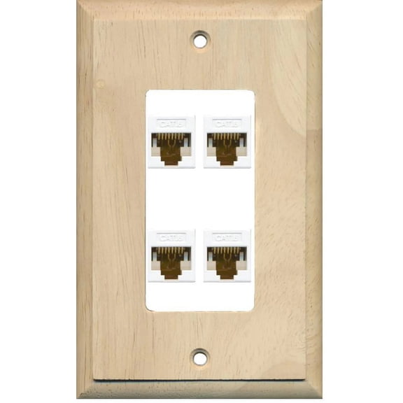 RiteAV Decorative 1 Gang 4 Port Cat6 Wall Plate - Wood/White