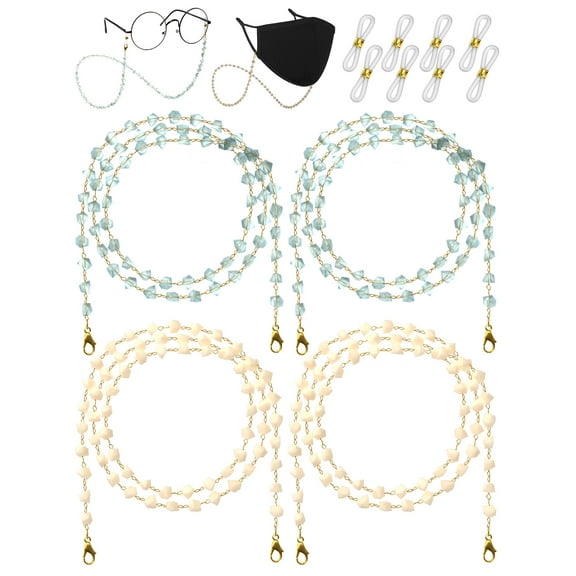 OPTIPAK Eyeglass Chain - Adjustable Stylish Gold Neck Chains for Women - For Eyeglasses & Sunglasses - Wear as Face Mask Holder or Elegant Necklace - Women's Eyeglass Chains (Aqua/Peach)
