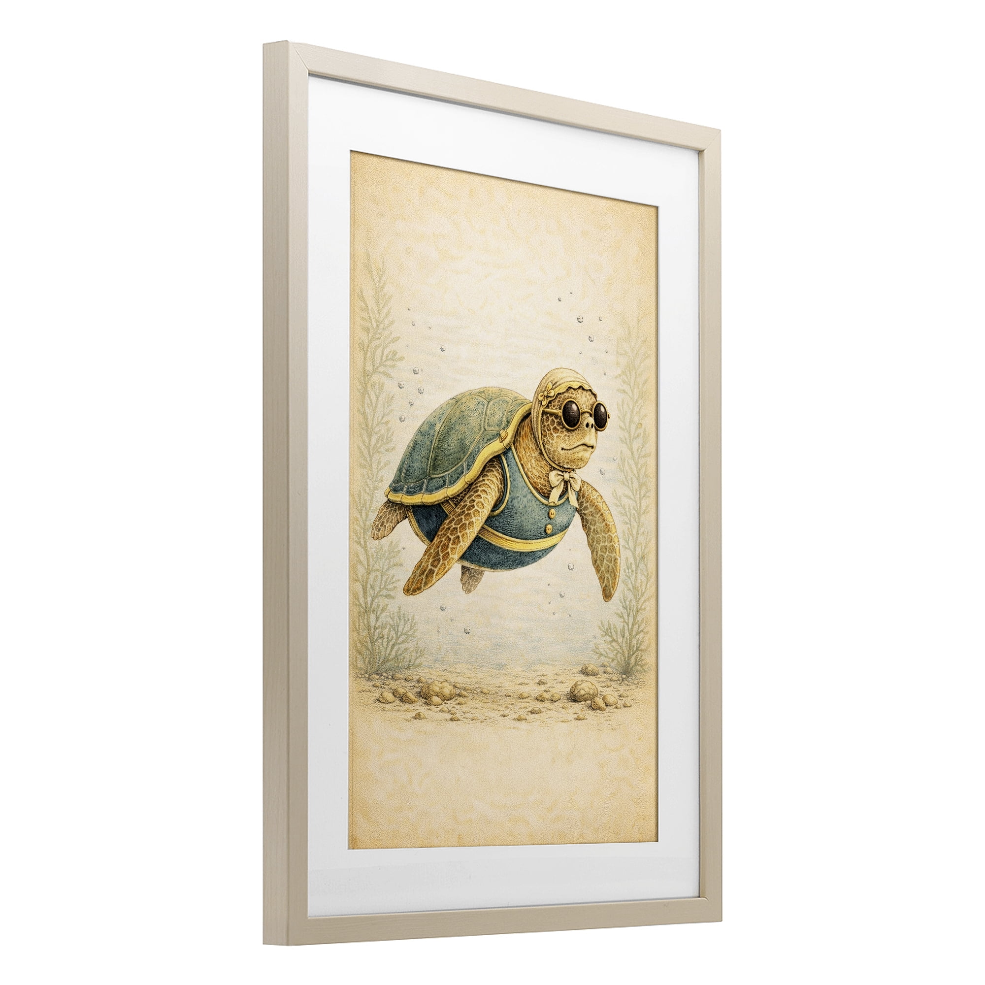 Stupell Industries Maritime Bathing Society Turtle Birch Framed Print Under Glass, design by Grotto Studios