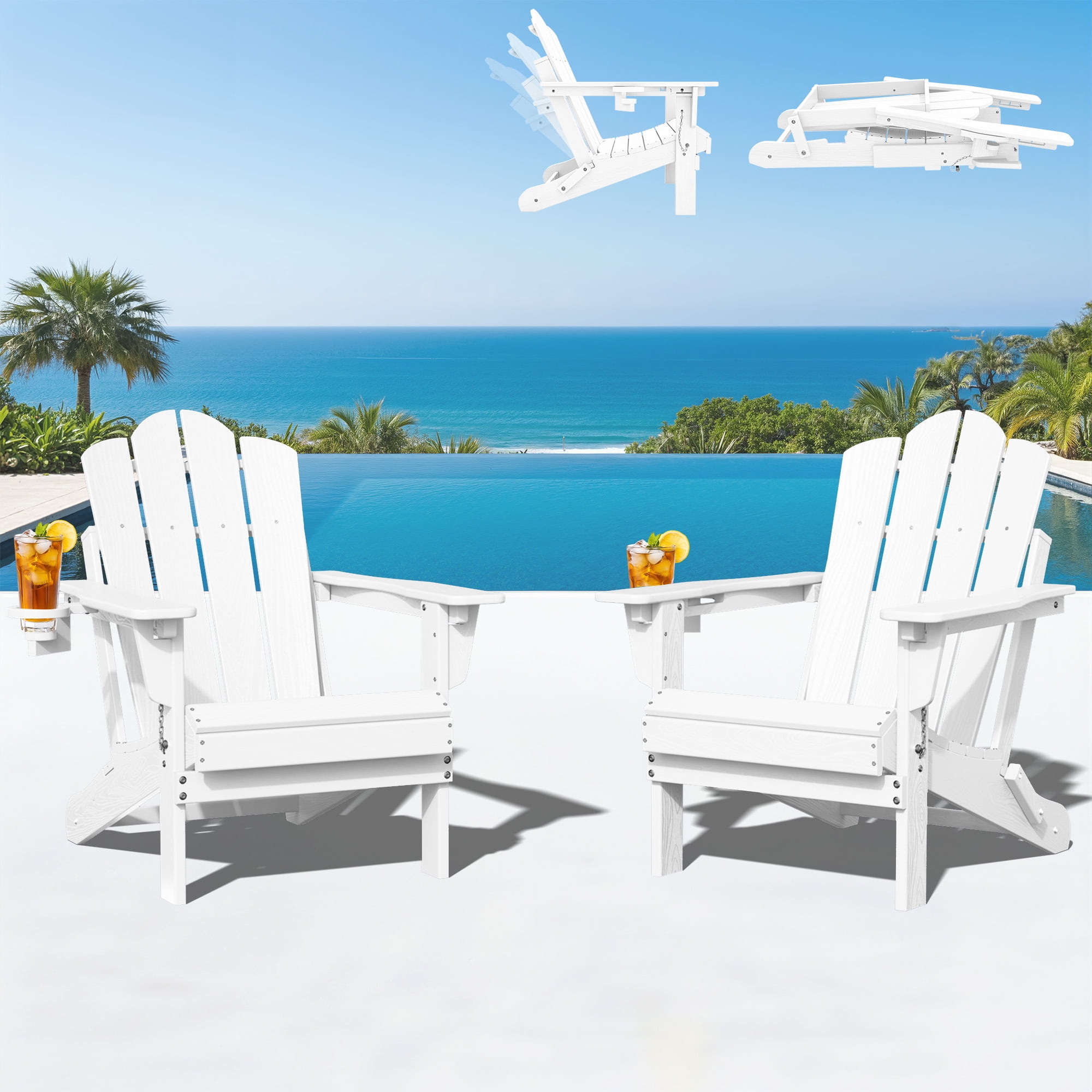 KINGYES Adjustable Folding Adirondack Chairs, Set of 2, White photo 1