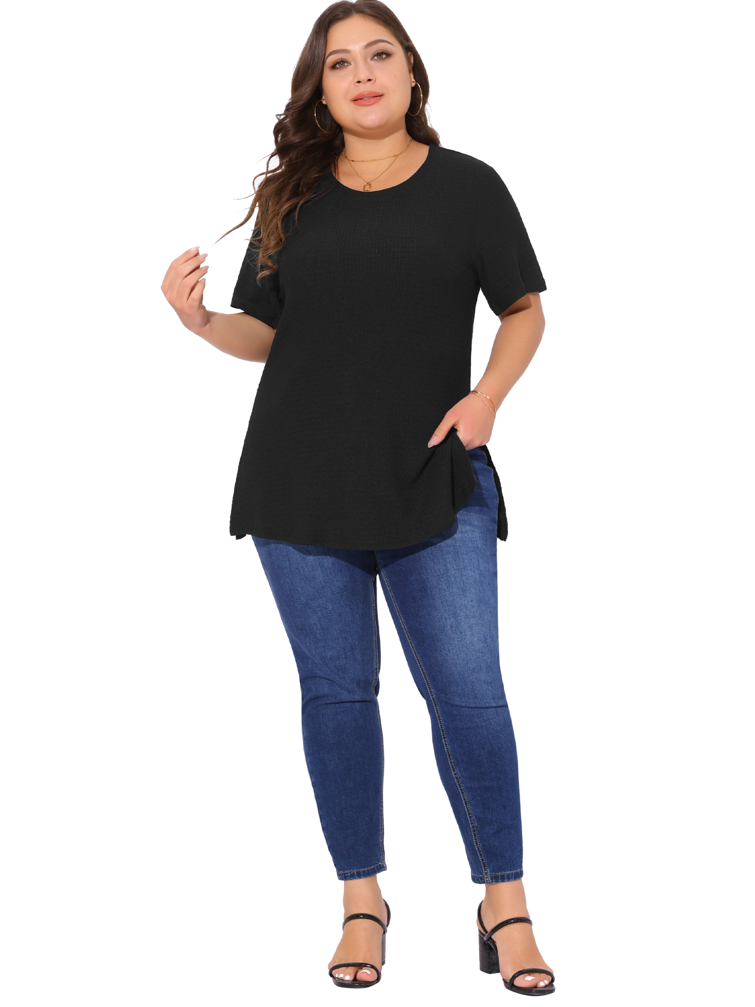 DARING DIVA Women's Plus Crew Neck Top 4X Black