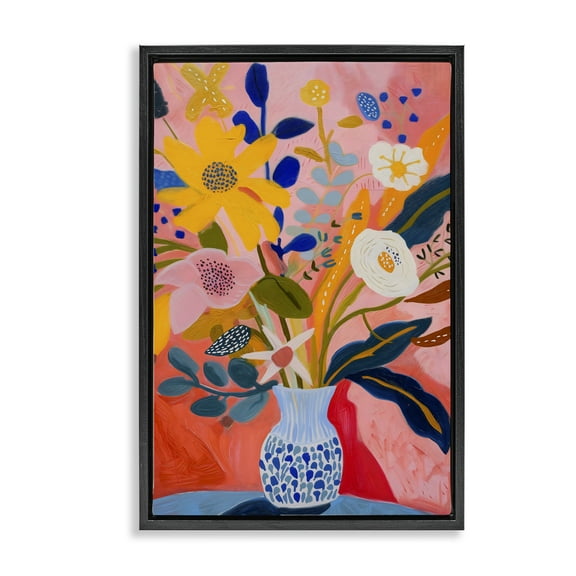 Stupell Industries Vibrant Joyful Bouquet Black Framed Floater Canvas Wall Art design by LSR Creative Studio, 25 x 17