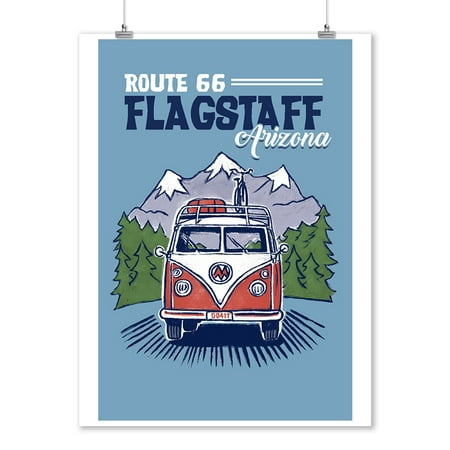 Flagstaff, Arizona - Route 66 - Cartoon Camper Van Driving - Lantern Press Artwork (9x12 Art Print, Wall Decor Travel (Best Vpn Router For Home)