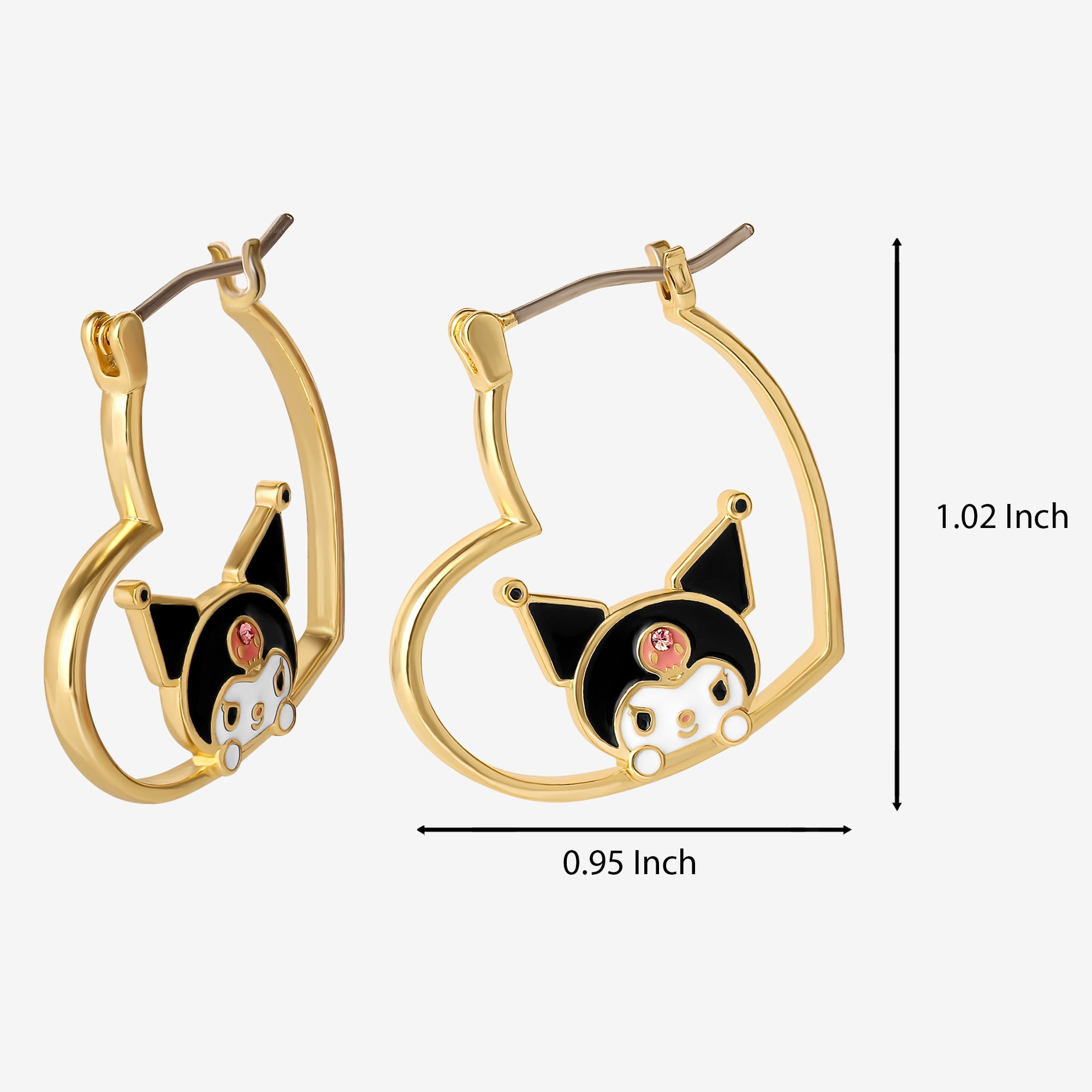 Sanrio Hello Kitty and Friends Earring Collection – Yellow Flash-Plated Heart Hoop and Crystal Earrings Featuring My Melody, Kuromi, and Hello Kitty, Officially Licensed