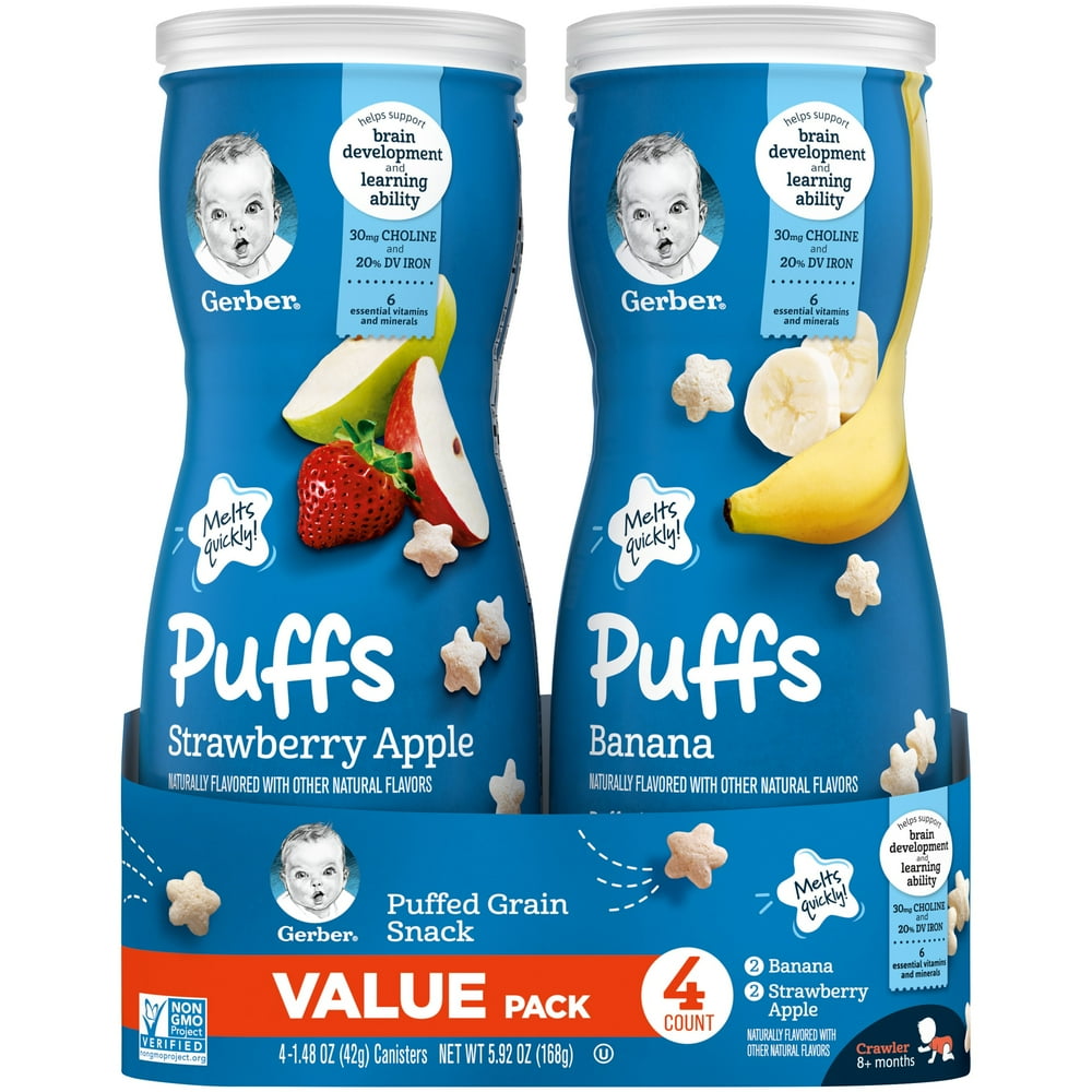 (Pack of 4) )Gerber Puffs Banana &amp; Apple Strawberry Cereal