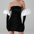 thumbnail image 3 of Moda mujer sólido manga larga Puff manga terciopelo vestido elegante fuera del hombro apretado vestido largo de fiesta Fridja  NMB2836, 3 of 8