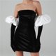 thumbnail image 3 of Moda mujer sólido manga larga Puff manga terciopelo vestido elegante fuera del hombro apretado vestido largo de fiesta Fridja  NMB2836, 3 of 8
