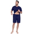 thumbnail image 3 of GIRUNS Men's Pajama Set Lightweight Sleepwear Short Sleeve and Shorts with Pockets Navy Blue L, 3 of 6