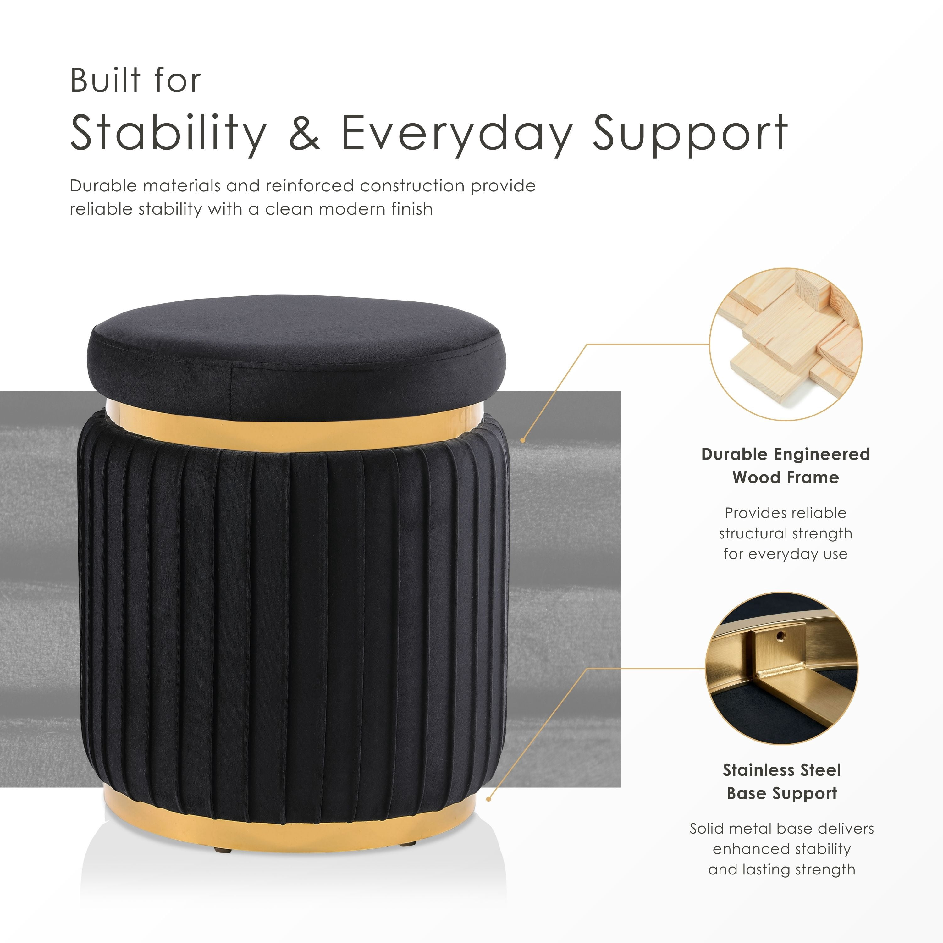 Furniture of America Rigi Modern 15" Upholstered Round Stool, White and Gold