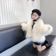thumbnail image 6 of XIMIN Puffy Faux Fur Jacket for Kids Girls Crewneck Cropped Long Sleeve Lapel Button Down Fuzzy Winter Outerwear Fluffy Open Front Plush Coat Winter Windproof Trendy Parka, 6 of 7