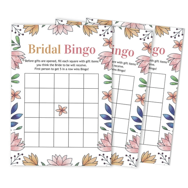 Inkdotpot Bridal Wedding Shower Bachelorette Party Bulk Blank Square Fill In Gift Ideas 50FloralBingoGameCards