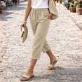 thumbnail image 4 of Petite Capris Pants for Women Summer Casual Loose Pull on Drawstring Elastic High Waist Straight 2026 Lounge Beach Cropped Trousers Khaki L, 4 of 6