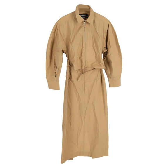 Pre-Owned Jacquemus La Montagne Uzco Midi Cutout Puffed-Sleeves Dress in Brown Cotton