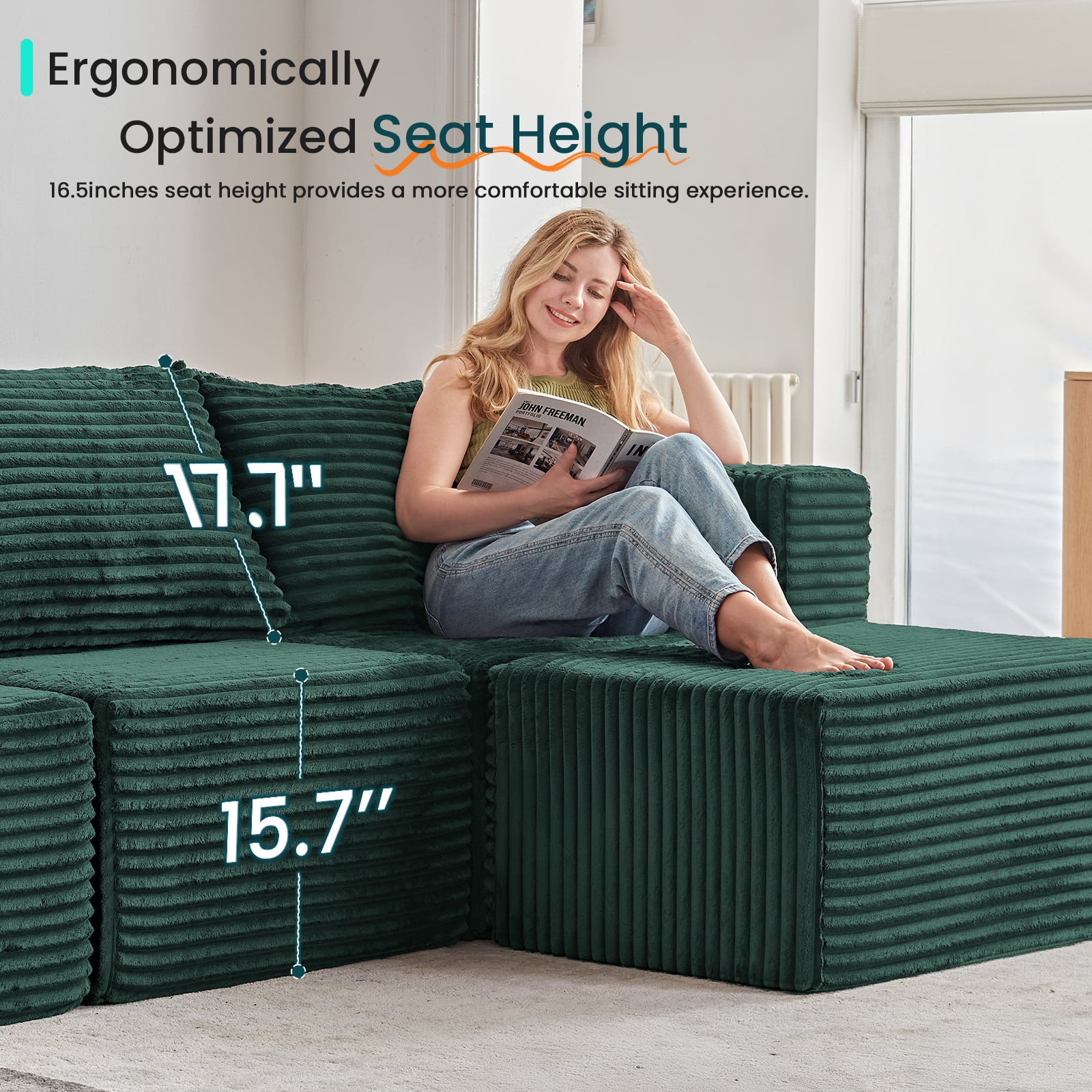 Cozylore 128.3" Oversized Modular Sectional Sofa 7 Seater U Shaped Upholstered Couches Cloud Couch with Deep Seat for Living Room, No Assembly Required, Green