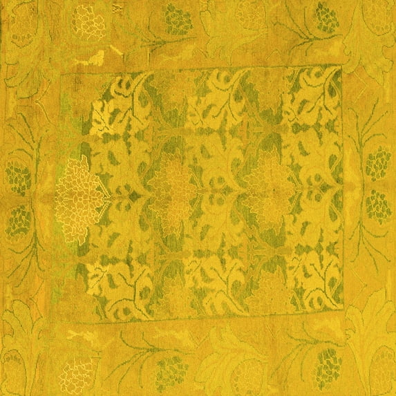 Ahgly Company Machine Washable Indoor Square Oriental Yellow Traditional Area Rugs, 3' Square