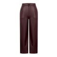thumbnail image 4 of XAOFW Women's Casual Pants Solid Color Elastic Waist Shiny Leather Trousers Wide Leg Pant With Pockets Outdoor Workout Comfortable Stylish Trouser, 4 of 7