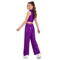 thumbnail image 2 of inlzdz Girls Hip Hop Street Dance Outfit Set Metallic Crop Tops with Sequins Pants Party Club Streetwear Purple 10, 2 of 5