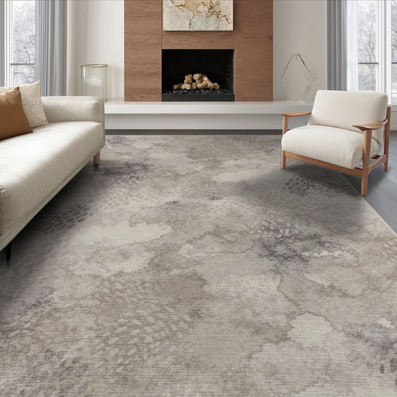 ODIKA 8'x10' Washable Area Rug Abstract Way Faded Gradient Smudged Motif Decorative Lightweight for Dining Room, Large Office, Lounge, Non-Slip Chair-Friendly Mat