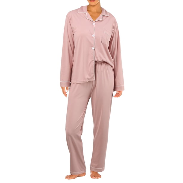 Conjunto de pijama de manga larga de 2 piezas para mujer - Pijama informal y cómodo con pantalones de cintura elástica - Tejido de poliéster suave - Tallas M-XXL
