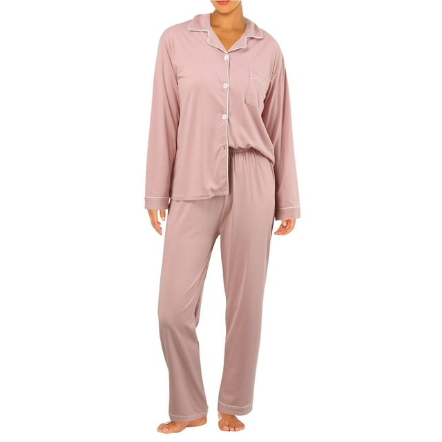 Conjunto de pijama de manga larga de 2 piezas para mujer - Pijama informal y cómodo con pantalones de cintura elástica - Tejido de poliéster suave - Tallas M-XXL