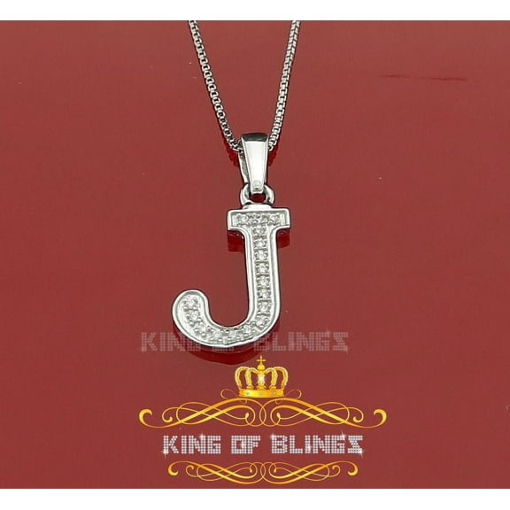 King of Bling's Real 0.10ct Diamond Sterling Silver INITIAL ALPHABETS 'J ' Charm White Pendant