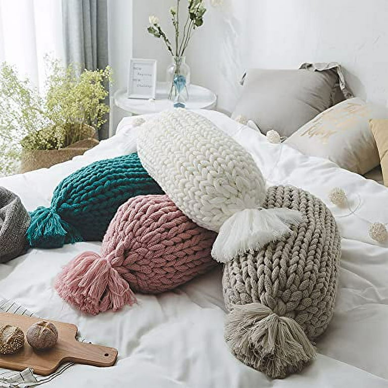 Fennco Styles Handmade Candy Shaped Chunky Cable Knitted Decorative Cotton Throw Pillow 12