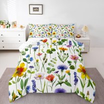 Castle Fairy Teenagers Spring Garden Flowers Full Size Comforter Sets 3-Piece,Vintage Chic Floral Bedding Comforter Set,Botanical Tree Leaves Lightweight Bedding Sets,Breathable Home Decor