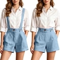 thumbnail image 2 of Miluxas Detachable Shoulder Strap Dress Pants for Women Elastic Waist Loose Straight Leg Trousers with Pockets Business Casual Outfis Sky Blue, 2 of 9
