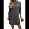 thumbnail image 1 of Vestido Mini Informal de Otoño para Mujer, con Cuello Redondo, Larga y Canalé Gris Oscuro S, 1 of 8